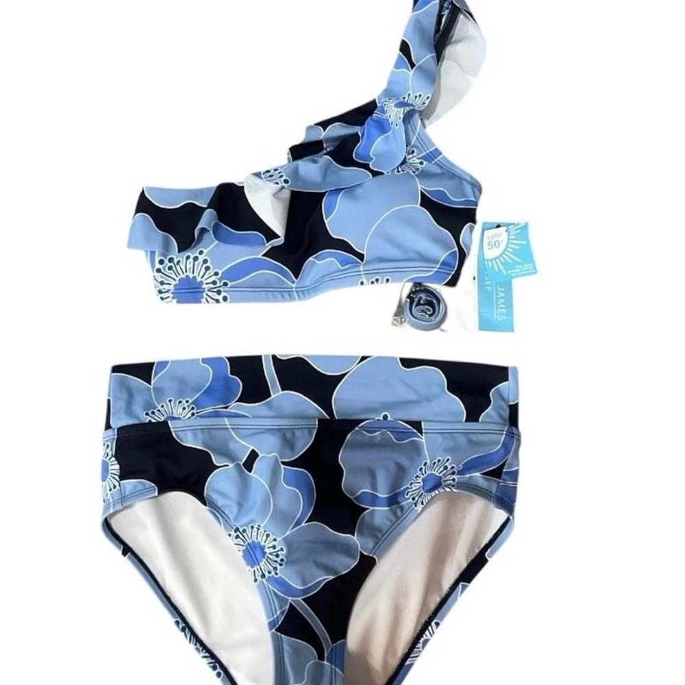 Draper James Kids One-Shoulder Bikini - Blue Floral